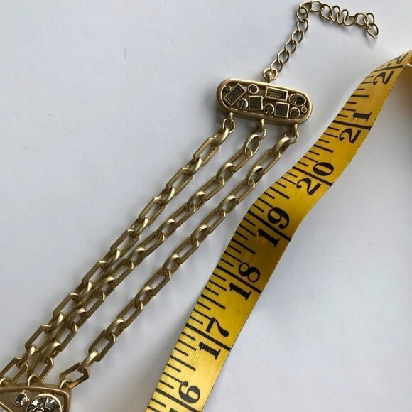 Statement Piece Necklace Costume Jewelry Brushed Gold tone, Taupe Gems  21"- 24" - Picture 15 of 16